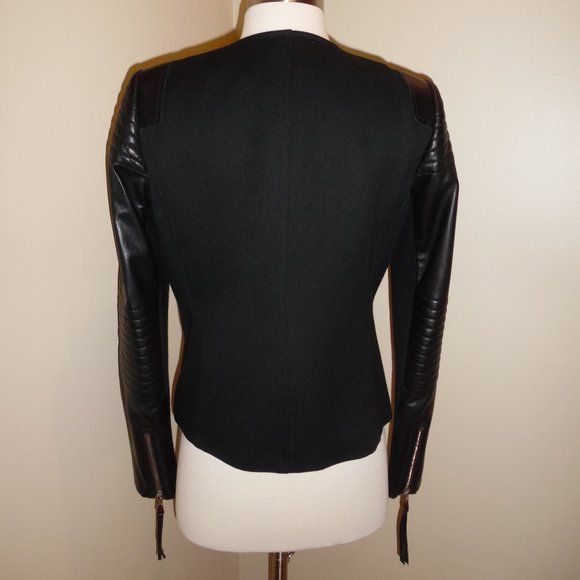 REBECCA TAYLOR Moto Biker Quilted Twill Casual Leather Zip Black Jacket 6 Medium - Picture 6 of 8